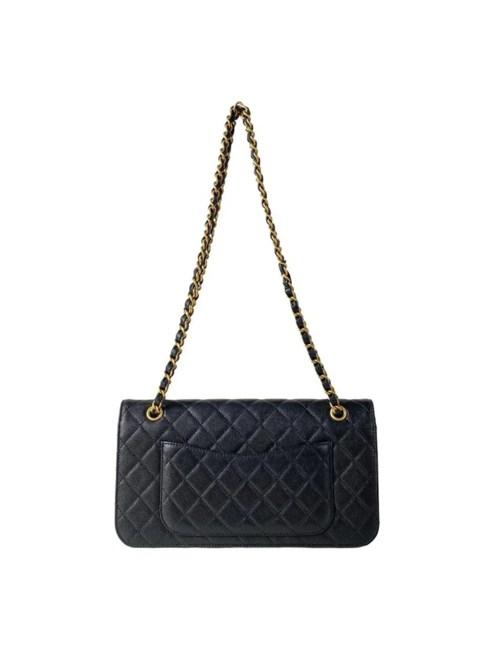 Chanel Shoulder Bag Quilted Black Metal Chain Double Pocket Matte Togo